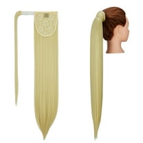 SHCKE 20"/28" Long Ponytail Extensions Synthetic Straight Hair Ponytail Drawstring Ponytail Clip in Hairpiece for Women - Bleach Blonde