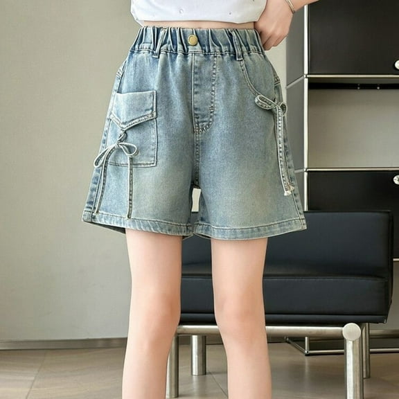 Teen Girls' Casual Stretch Trendy High Waisted Denim Shorts with Pockets Bermuda Baggy Y2K Cargo Shorts Casual Summer Jean Jorts (10-11 Years, Light Blue)