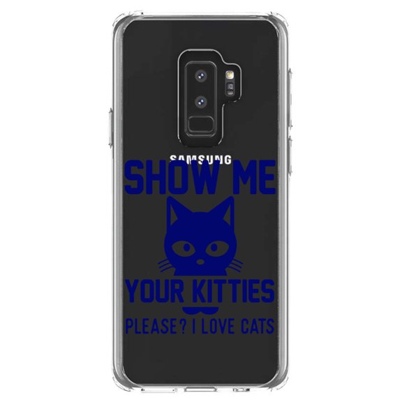 DistinctInk Clear Shockproof Hybrid Case for Samsung Galaxy S9  PLUS (6.2" Screen) - TPU Bumper Acrylic Back Tempered Glass Screen Protector - Show Me Your Kitties Love Cats