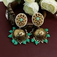 thumbnail image 2 of Efulgenz Indian Bridal Jhumka Earrings Green Crystal Kundan Dangling Earrings Faux Pearl Beaded Big Jhumka Jhumki Wedding Earrings Set Indian Jewelry for Women, 2 of 5