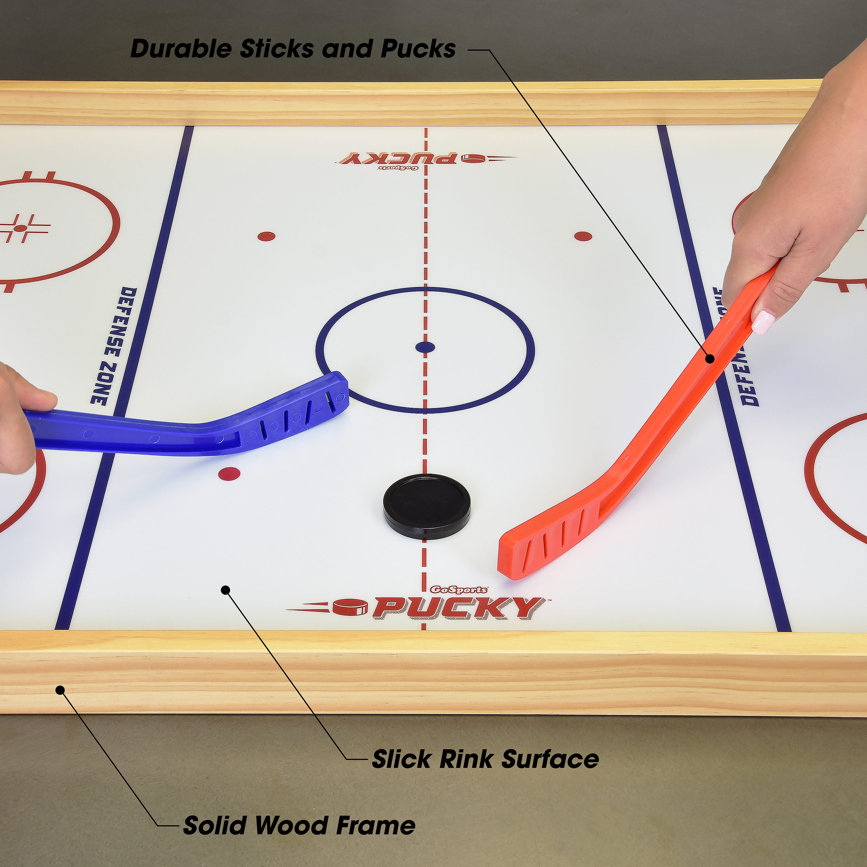 GoSports Ice Pucky Old Fashioned Wooden Table Top Hockey Game for Kids & Adults 