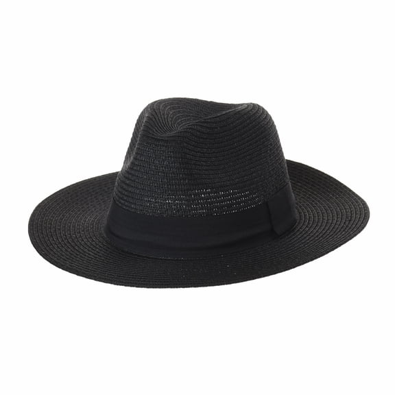WITHMOONS Fedora Panama Hat Black Banded Wide Brim Cool Summer SL6690 (Black)