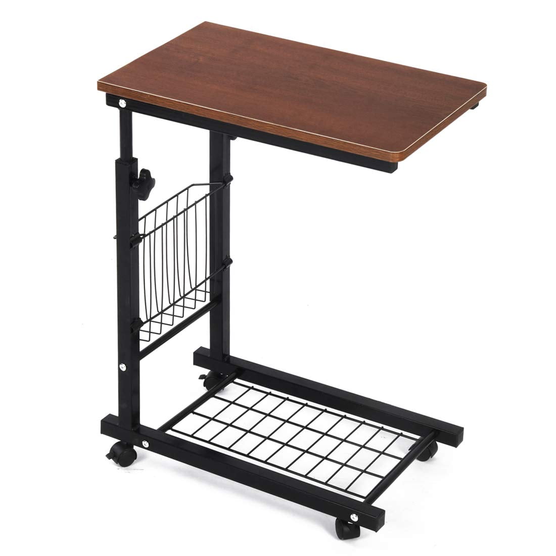 SUMELL Laptop Desk Height Adjustable Mobile Laptop Computer Desk Cart with Side Shelf, Brown