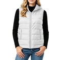 thumbnail image 2 of Guieoi Winter Jacket for Women Striped Checkered Hooded Vest with Zipper Lining and Pockets Coats White L, 2 of 7