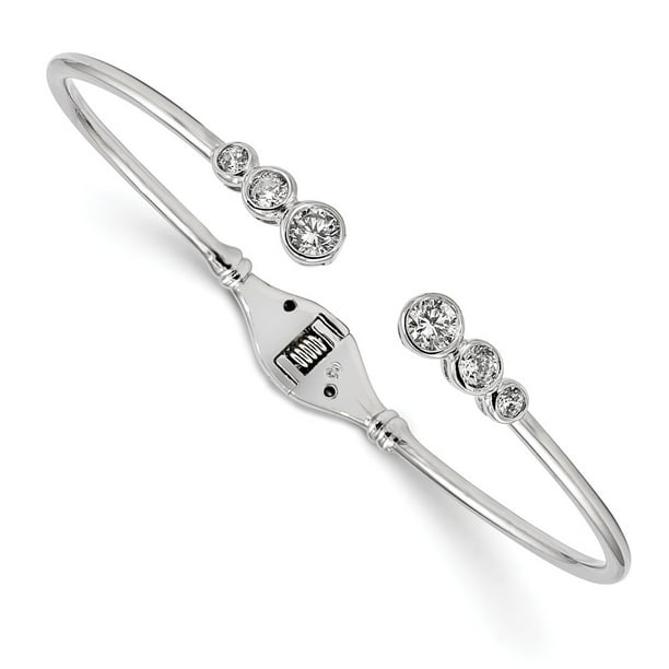 AA Jewels Sterling Silver CZ Cubic Zirconia Hinged Bangle Cuff