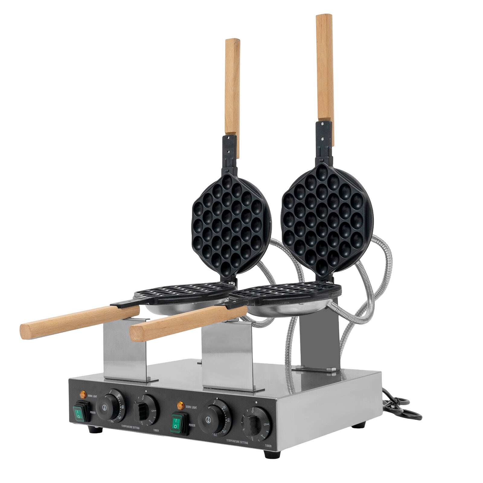 2.83KW Double-Head Bubble Waffle Maker, Commercial Waffle Maker Non-Stick Hong Kong Egg Waffle Maker Stainless Steel Pancake Maker 180° Rotate Stainless Steel Bubble Waffle Machine 50-300°C/122-572℉