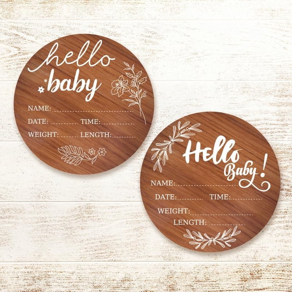 2PCS Baby Announcement Sign 6" White Floral Design Personalized Newborn Name Announcement Sign Gift for New Mom Baby Shower Birth Announcement Sign for Hospital (Single Sided)Saddle Brown