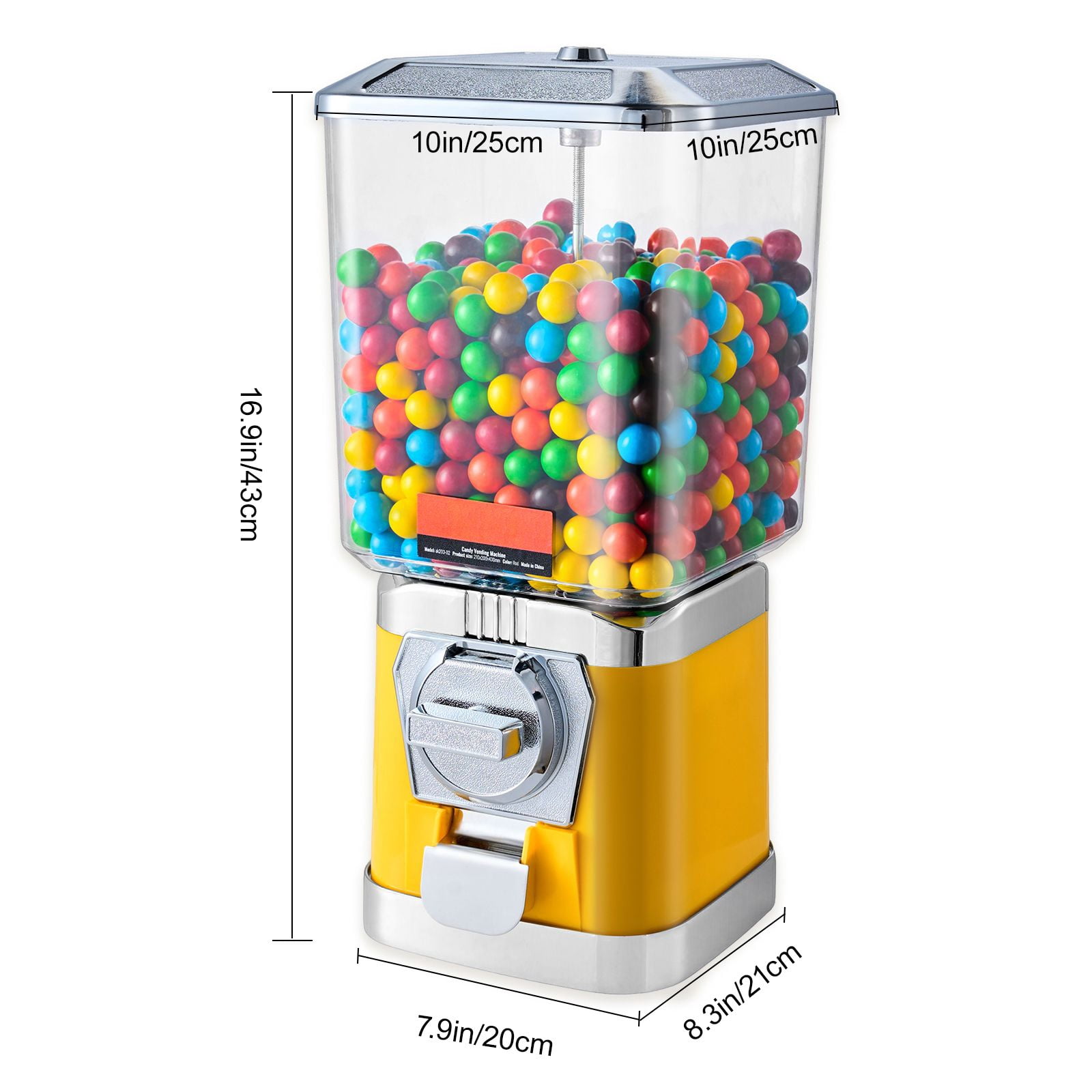 6.8L Candy Vending Machine with 25-Cent Coin Operation, Adjustable Candy Wheel, PC Jar, Metallic ABS Body for Gumballs Bouncy Balls