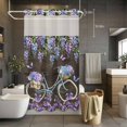 thumbnail image 5 of No Hook Shower Curtains with Snap-in Liner Set, Purple Flowers Waterproof Hotel Style Bathroom Shower Curtain, Weeping Spring Floral Bicycle Wooden Farmhouse Mesh Top Bath Curtains 36''x72'', 5 of 9