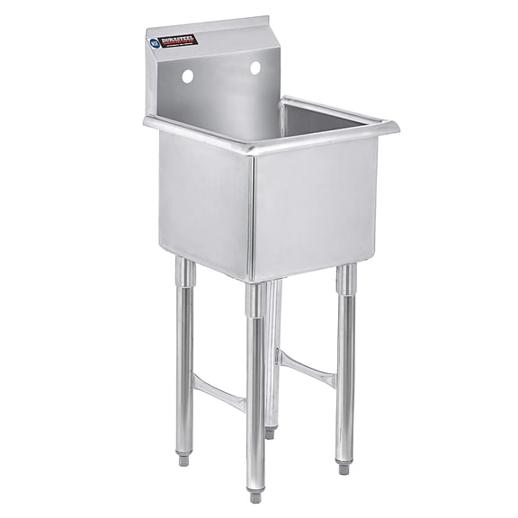 Stainless Steel Prep & Utility Sink - DuraSteel 1 Compartment Commercial Kitchen Sink - NSF Certified - Single 15" x 15" Inner Tub (Restaurant, Kitchen, Laundry, Garage)