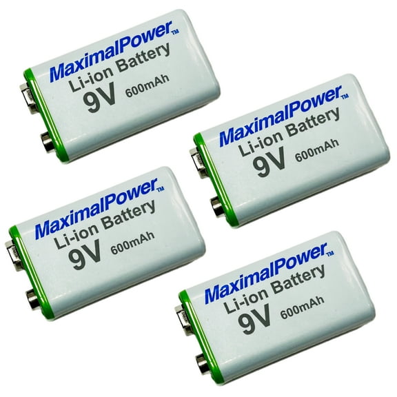 MaximalPower 9 Volt Li-Ion Rechargeable Battery (4 Pack) HIGH Capacity 600mAh