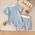 thumbnail image 4 of TOWED22 Baby Boy Summer Outfit Truck Embroidery Tops and Plaid Shorts Set Toddler Boy Spring Summer Clothes(Sky Blue,18-24 M), 4 of 4