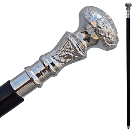Maritime treasures Vintage Walking Cane Wooden Walking Stick Silver Brass Handle knob Black Wood Stick - Victorian Cane - Fancy Cane for Men and Women- Dark Shadow Cane