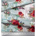thumbnail image 3 of Soimoi Blue Moss Georgette Fabric Leaves & Ranunculus Floral Decor Fabric Printed Yard 42 Inch Wide, 3 of 3