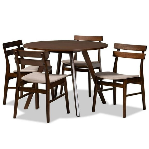 Bowery Hill Light Beige Fabric Upholstered Wood 5-Piece Dining Set