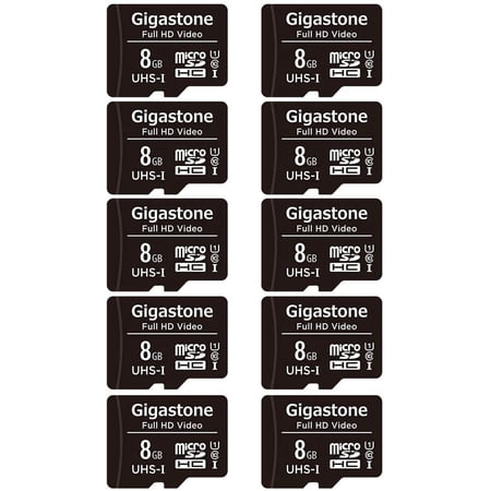 Gigastone 8GB Micro SD Card FHD Video UHS-I U1 Class 10 for Surveillance Security Action Cameras Drone Dash Cams 10 Pack (10x8GB)
