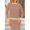thumbnail image 4 of PRETTYGARDEN Women's 2 Piece Sets Lounge Striped Sweater Fall Casual Long Sleeve Knit Midi Skirts Matching Travel Outfits, 4 of 6