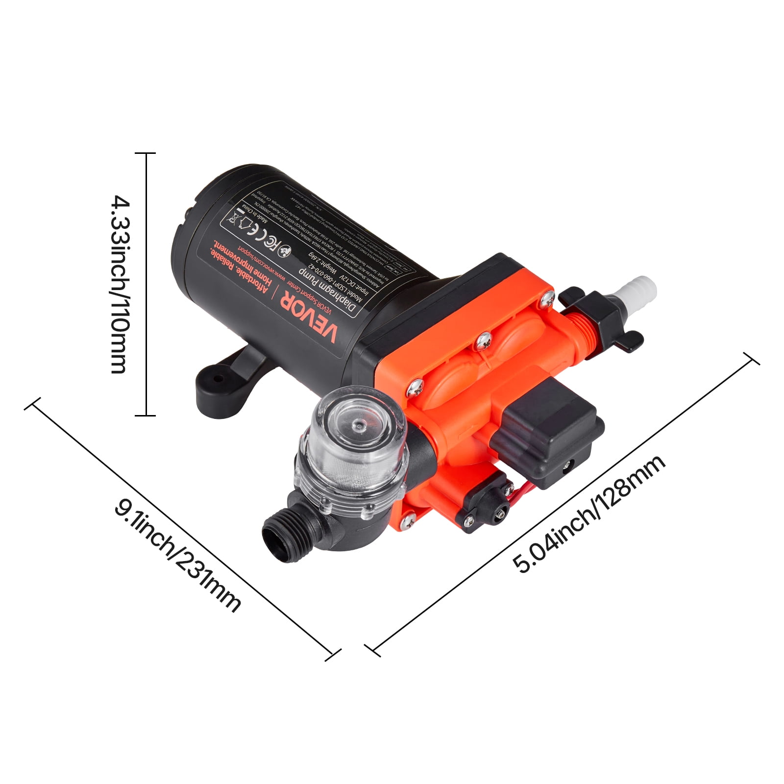 VEVOR RV Water Pump, 12V DC 6 GPM (22.7 L/Min), 4-Chamber Self-Priming Diaphragm Water Pump with Automatic Pressure Switch, 70 PSI Max Pressure, On Demand for RV, Caravan, Marine, Yacht, Car Washing