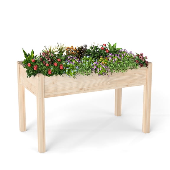 Dozzle Premium Elevated Garden Bed – 48"x24"x30" Solid Wood Raised Planter Box, High-Weight-Capacity Outdoor Gardening Bed ,Beige