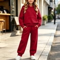 thumbnail image 2 of Girls Outfits Set Winter Hooded Long Sleeve Tops Pants Set Fall Clothing Outfits Red 110, 2 of 10