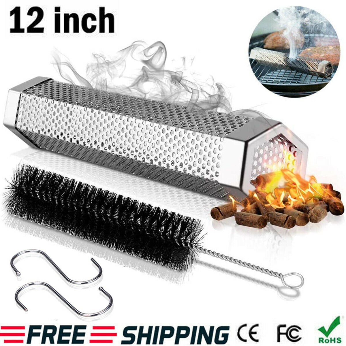 Details about   12" Stainless Steel Outdoor Wood Pellet Grill Smoker Filter Tube Pipe Smoke BBQ 