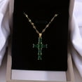 thumbnail image 5 of Women's fashionable green cross pendant necklace, light luxury unique design,Green, 5 of 6