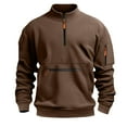 thumbnail image 4 of SERTG Men's Stylish Solid Color Pullover Fall Winter Stand Collar Tops Half Zip Long Sleeve Soft Multiple Pockets Casual Shirt Top(Brown,XL), 4 of 4