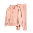 thumbnail image 2 of Mutghys Winter Pajamas for Women Set Fleece Hooded Long Sleeve Top with Pockets Elastic Waist Long Pants Home Lounging Soft Comfy Warm Sleepwear Set, 2 of 8