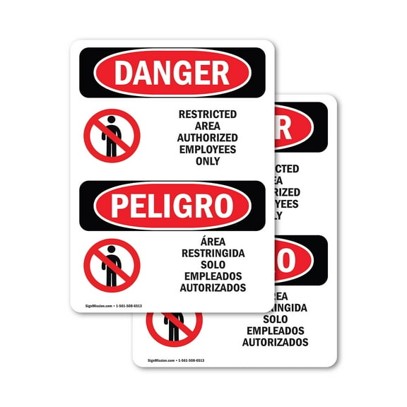 (2 Pack) Restricted Area Authorized Employees Only OSHA Danger Sign