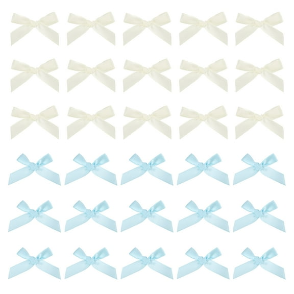 Uxcell 50 Pcs Mini Ribbon Bow 1.8 Inch Mini Fabric Satin Ribbon Flower Bows for Craft DIY Sewing Wedding Birthday Party Beige/Light Blue