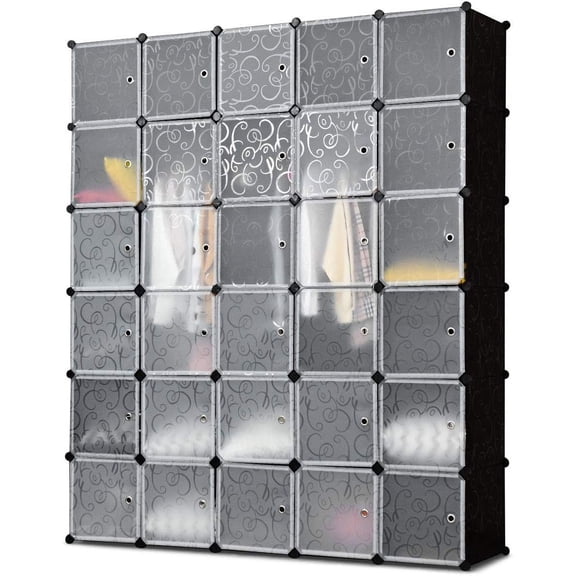 CZMJY Cube Storage Organizer, Cube Closet Shelves, DIY Plastic PP Closet Cabinet, Modular Bookcase, Large Storage Shelving with Doors for Bedroom, Living Room, Office (30-Cube)