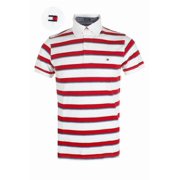 Tommy Hilfiger Men's Short Sleeve Striped Custom Fit Polo Shirt White Red S