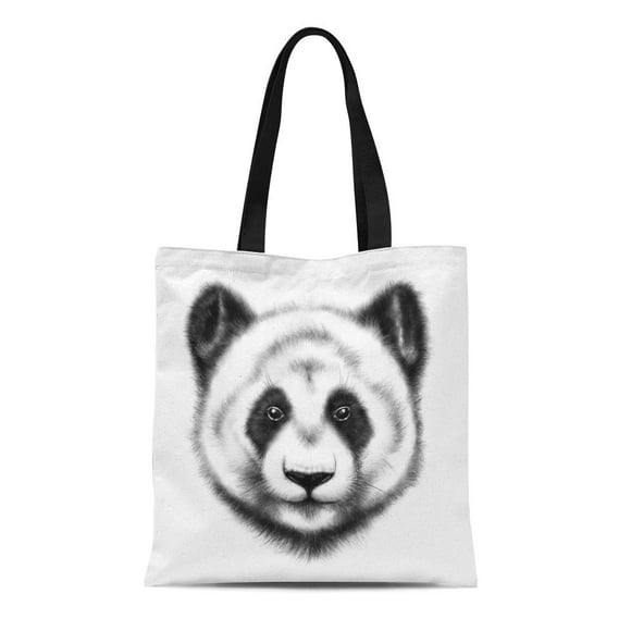 NUDECOR Canvas Tote Bag Portrait of Panda Bamboo Bear Beautiful Black White Reusable Shoulder Grocery Shopping Bags Handbag