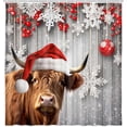 thumbnail image 2 of Highland Cow Christmas Shower Curtain, Funny Animals on Rustic Wooden Board Winter Farmhouse Snow Bathroom Bathtubs Decor, Polyester Fabric Xmas Pine Snowflake Bathroom Accessories with Hooks, 72X72in, 2 of 3