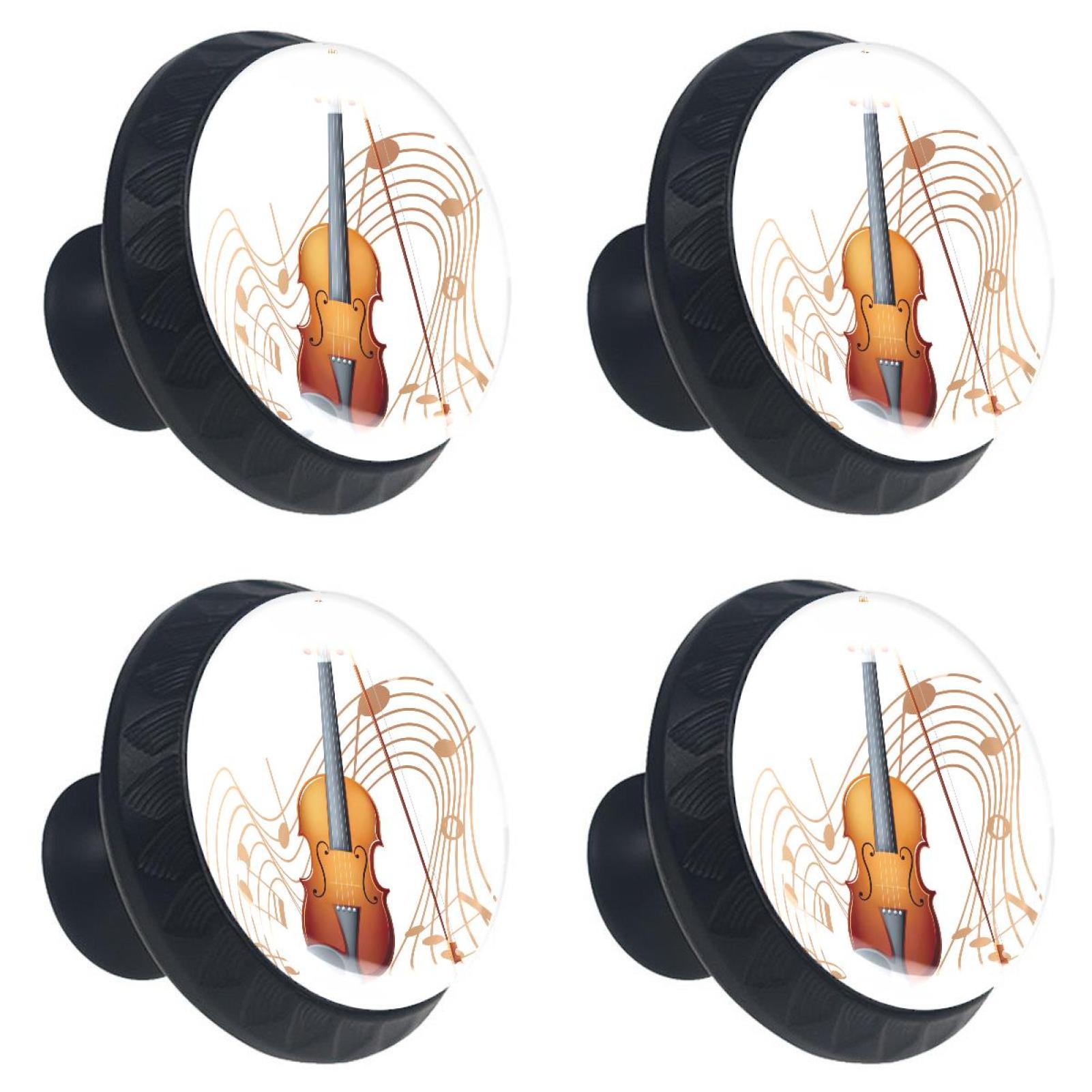Ownta Violin With Music Notes Black Round Glass Drawer Handles Knobs