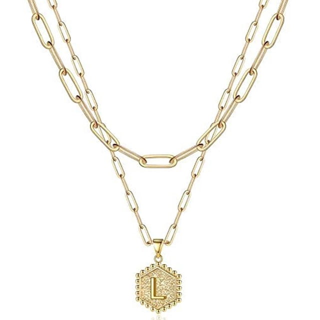 Dinheiro Colgante de letra para mujer con cadena de clavícula de doble capa, gargantilla geométrica dorada