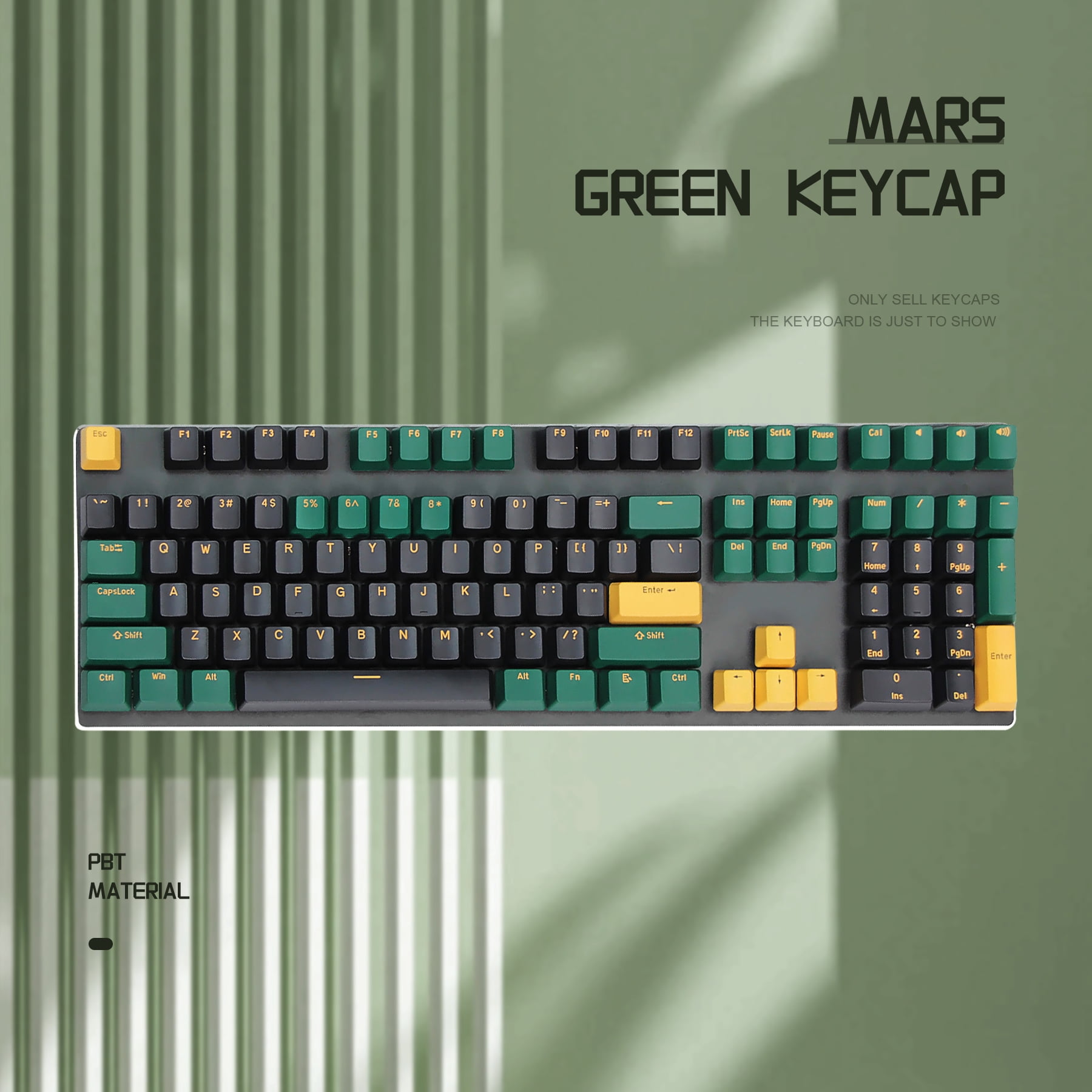 PBT Keycaps Set Custom OEM Profile,Cherry MX Keyset for US and UK Layouts 108/104/98/87/68/61 MX Switches Mechanical Keyboard,Mars Green