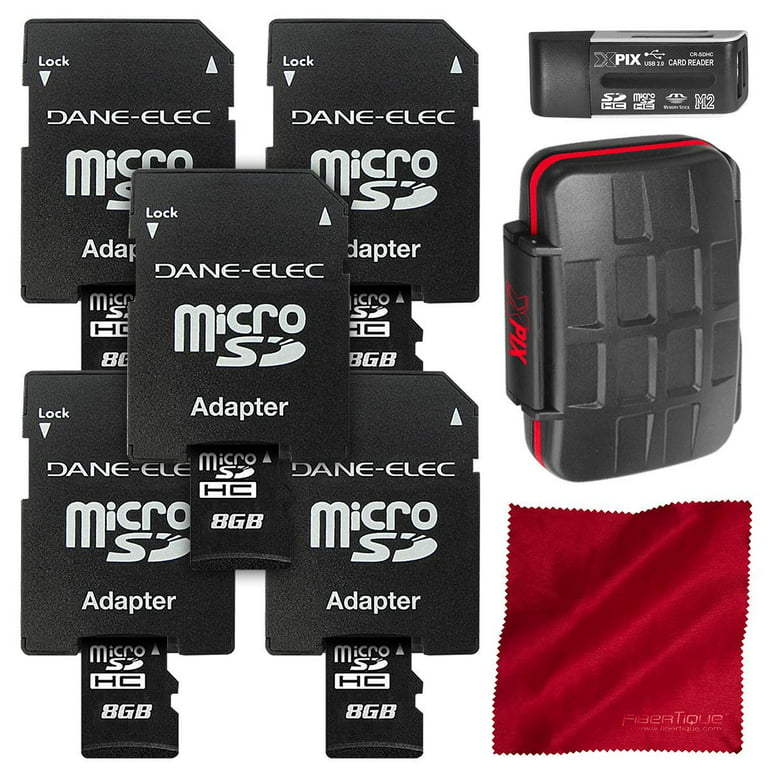 Dane Elec 8GB Micro SD Card/Class 4 Speed (5-Pack) + Xpix 24X Memory Card  Case and More