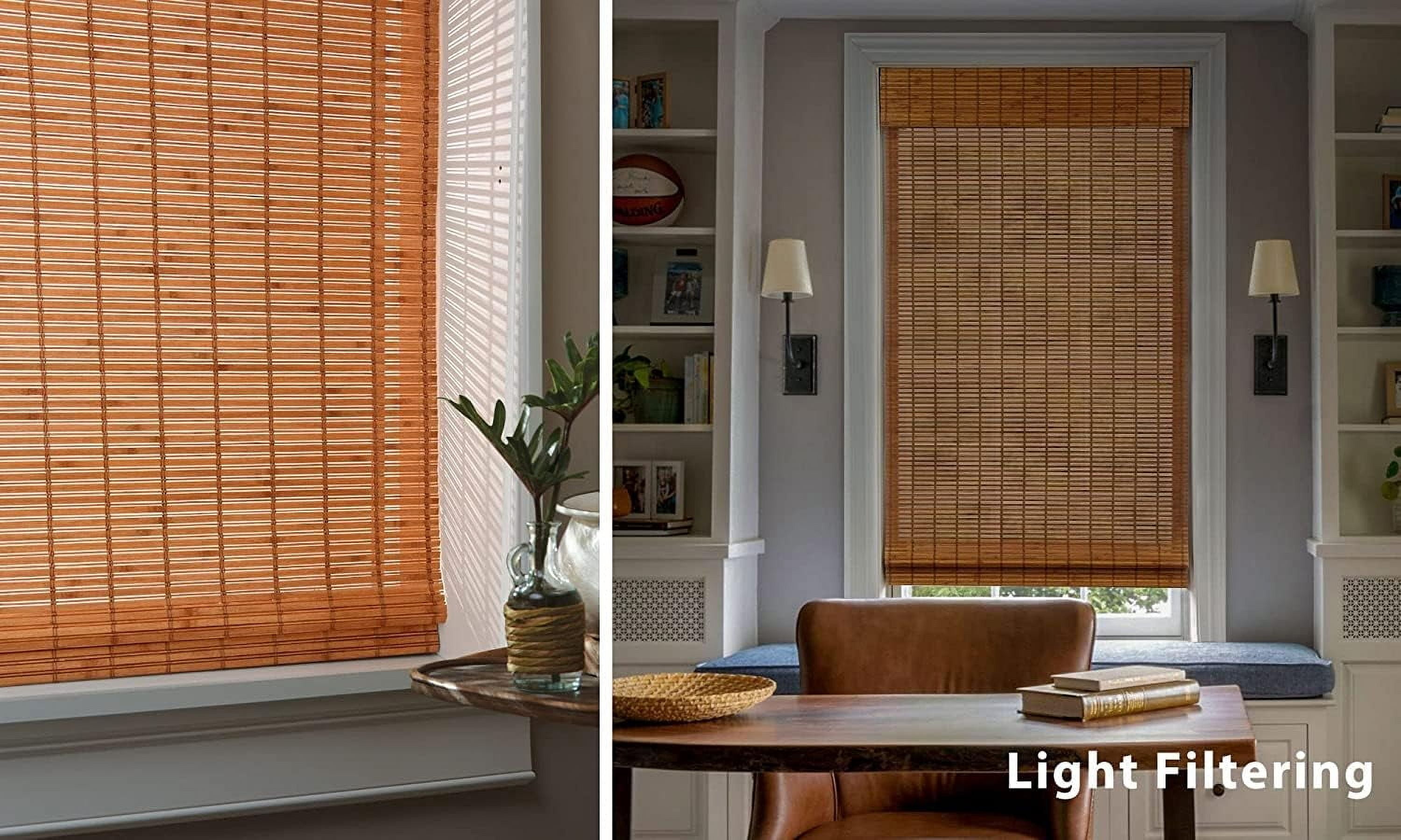 LazBlinds No Tools No Drill Cordless Bamboo Roman Shades, Light Filtering Window Treatment, Roll Up Bamboo Blinds for Window 38'' W x 64'' H, Wood