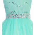 thumbnail image 2 of Flower Girl Dress Sequin Lace Tea Length Rhinestone Belt for Little Girl Navy 4 JK.3670, 2 of 5