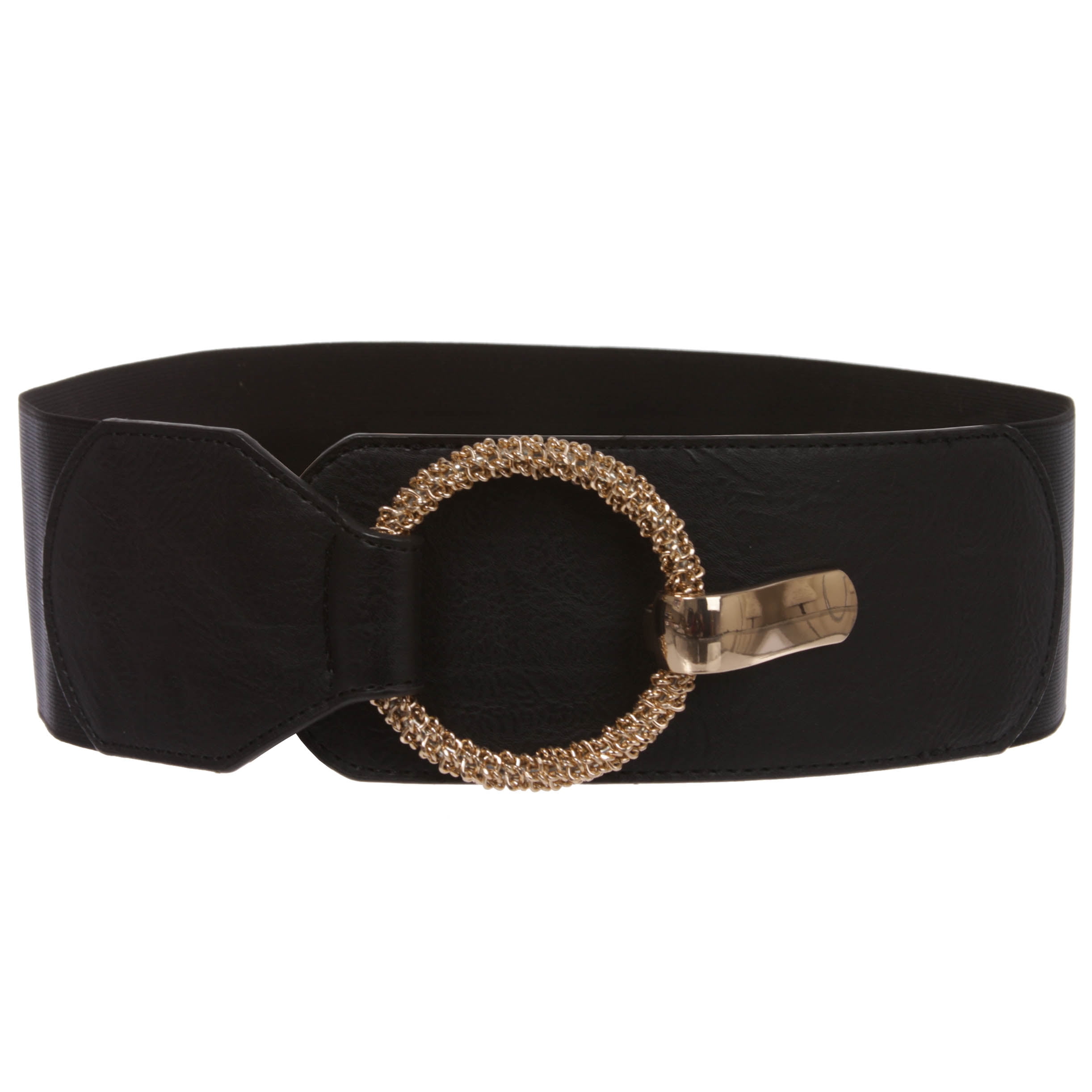 Ladies 3"/80mm PU Leather look & Elastic Fashion Belt *BLACK Available in S/L 