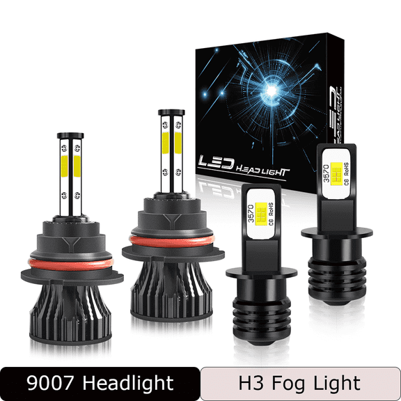 WVKVII 9007 LED Headlight H3 Fog Light Bulbs for Mitsubishi Lancer 2004-2007 55W 5500LM 6000K 4pcs