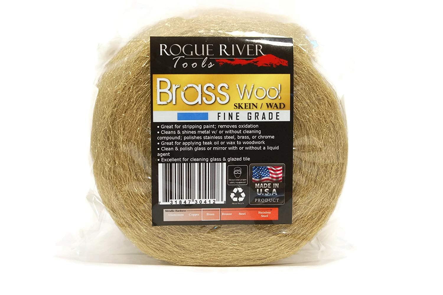 Brass Wool Medium Grade - 1lb Roll - by Rogue River Tools. Made in