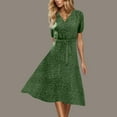 thumbnail image 5 of Ecqkame Fashion Women Summer Casual Long Dresses V-Neck Tummy Control Belted Dresses Polka Dots Print Short Sleeve Flowy Dresses Army Green S, 5 of 7