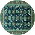thumbnail image 1 of Ahgly Company Machine Washable Indoor Round Oriental Turquoise Blue Industrial Area Rugs, 5' Round, 1 of 4