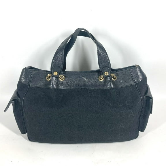 Pre-Owned BVLGARI Mania Shoulder Bag Tote Canvas Leather Women's Black (Good)