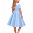 thumbnail image 5 of XUNKUSGA Summer Dress Classic Soild Color Buttoned Slim Fit Swing Dress 1950S Retro Dress Short Sleeve Shawl Collar Girls Dresses for Party Wedding,Blue,12-13 Years, 5 of 6