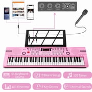 Mixfeer 61 Key Keyboard Piano, Electronic Piano with Built-In Speaker, Microphone, Sheet Stand and Power Supply, Portable Keyboard for Beginners, Pink