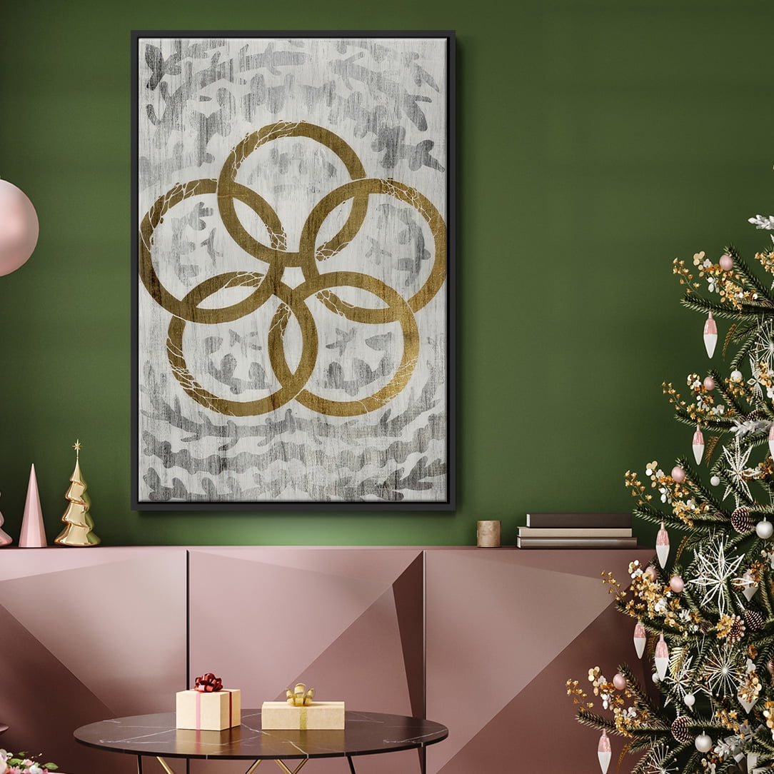 Five Golden Rings - Gold Leaf Holiday - Framed Gallery Wrapped Holiday Canvas - 27 x 41 - Black Frame