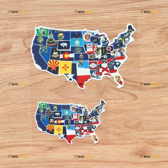 American All States Flags Maps Road Travel Trip Visited Vinyl Decal Sticker - 2 Pack Glossy, 4 Inches, 6 Inches - for Car Boat Laptop